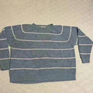 Vintage American weekend sweater, light, blue, and white stripes, size medium